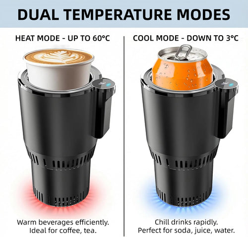 2-in-1 Smart Car Cup Holder Warmer & Cooler – Electric Beverage Temperature Control for Coffee, Tea, Milk & Canned Drinks