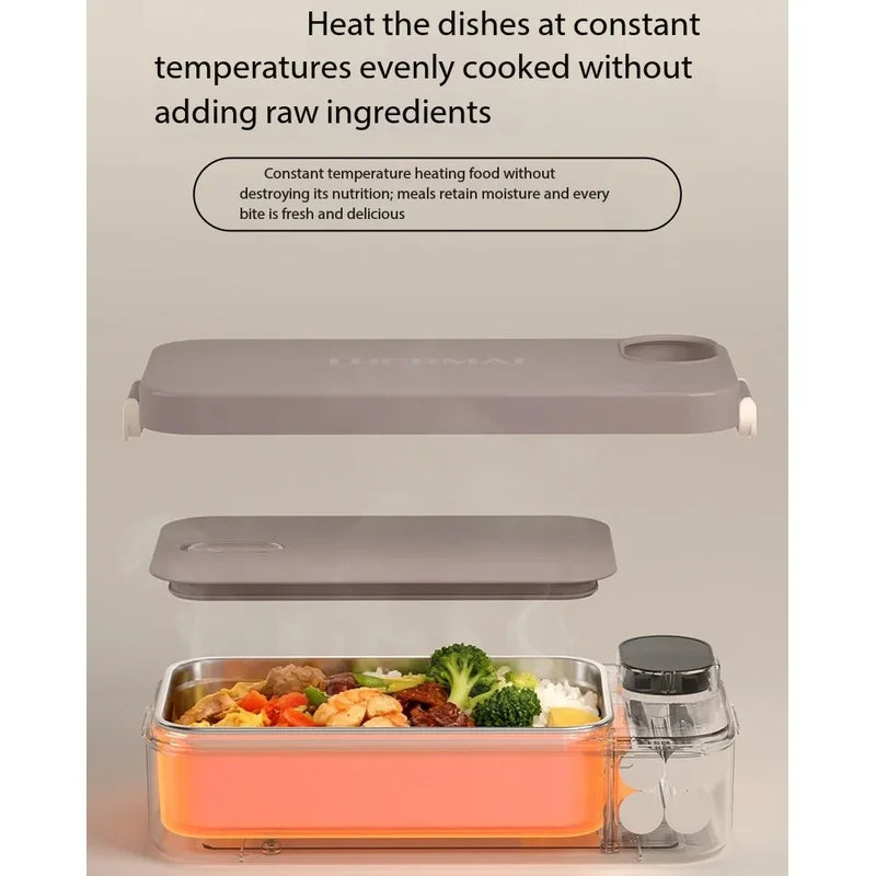 Smart Electric Heated Lunch Box – Cordless Portable Food Warmer with Digital Display & Stainless Steel Container