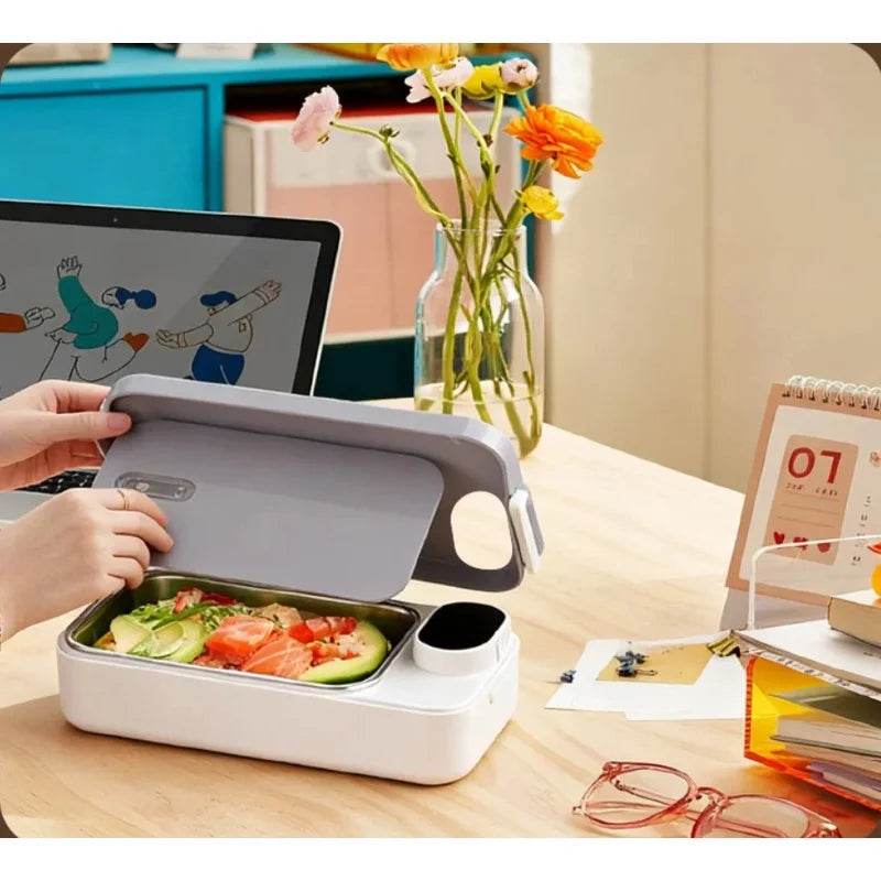 Smart Electric Heated Lunch Box – Cordless Portable Food Warmer with Digital Display & Stainless Steel Container