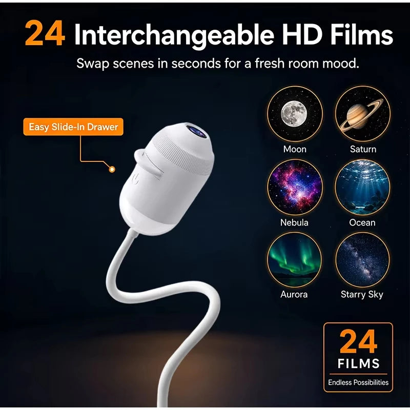 Galaxy & Ocean Night Light Projector – 4K Planetarium Star Projector with 24 Interchangeable Film Discs