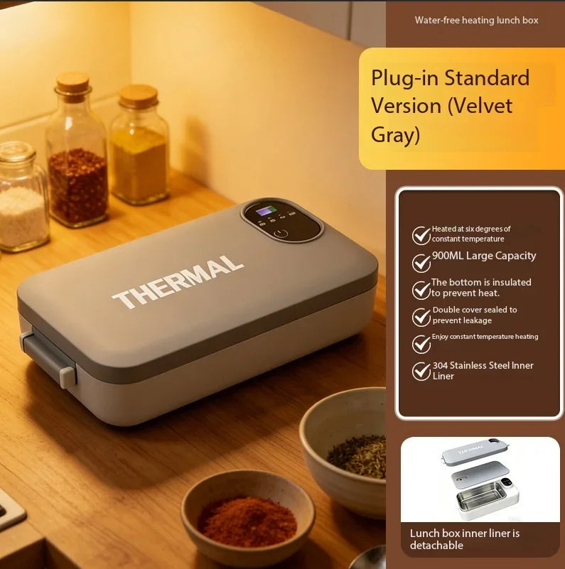 Smart Electric Heated Lunch Box – Cordless Portable Food Warmer with Digital Display & Stainless Steel Container