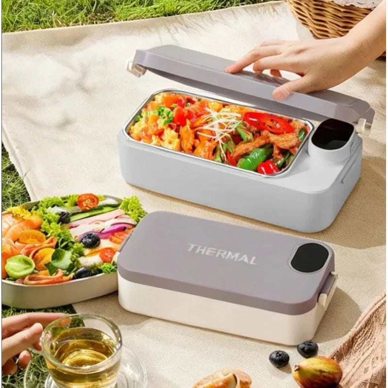 Smart Electric Heated Lunch Box – Cordless Portable Food Warmer with Digital Display & Stainless Steel Container