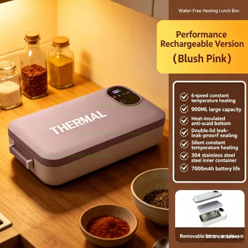 Smart Electric Heated Lunch Box – Cordless Portable Food Warmer with Digital Display & Stainless Steel Container