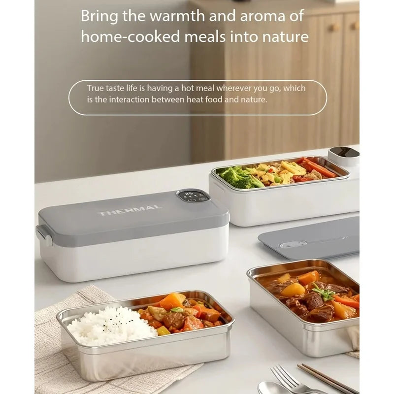Smart Electric Heated Lunch Box – Cordless Portable Food Warmer with Digital Display & Stainless Steel Container