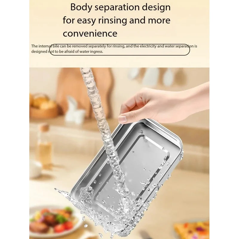 Smart Electric Heated Lunch Box – Cordless Portable Food Warmer with Digital Display & Stainless Steel Container